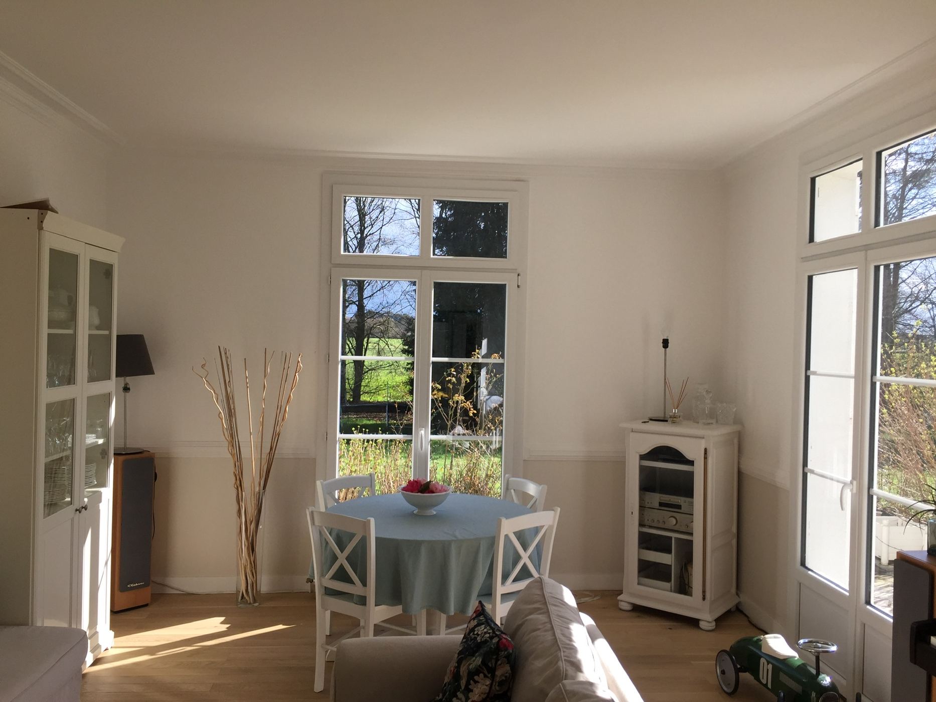 Salon et séjour rénovés par Nouvel Espace — pièce à vivre lumineuse avec vue sur le jardin